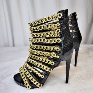 Nelly Bernal Trap Star Black Snake Multi Chain Strap 4.5" High Heel Shoe